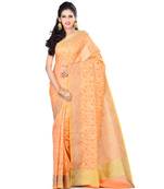 Peach Woman Cotton Silk Blend Kota Check Banarasi Saree