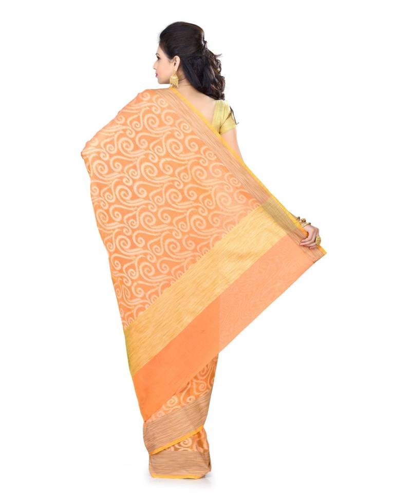 Peach Woman Cotton Silk Blend Kota Check Banarasi Saree