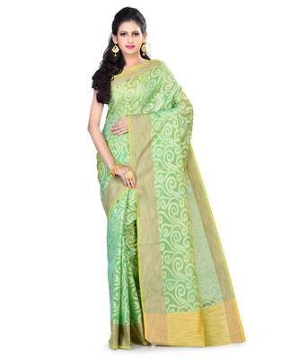 Sea Green Woman Cotton Silk Blend Kota Check Banarasi Saree 1