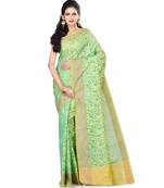 Sea Green Woman Cotton Silk Blend Kota Check Banarasi Saree