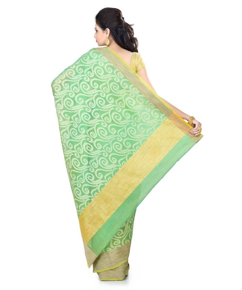 Sea Green Woman Cotton Silk Blend Kota Check Banarasi Saree