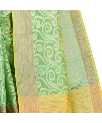 Sea Green Woman Cotton Silk Blend Kota Check Banarasi Saree 3