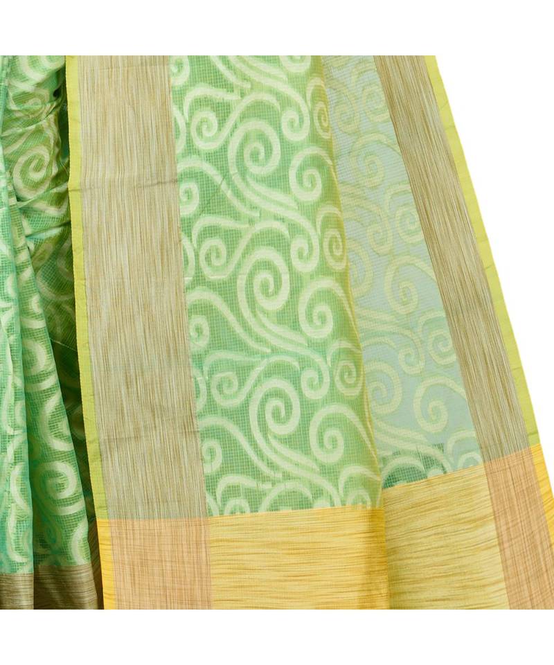 Sea Green Woman Cotton Silk Blend Kota Check Banarasi Saree