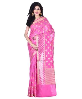 Pink Woman's Cotton Silk  Banarasi Saree 1