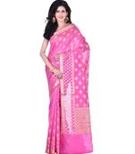 Pink Woman's Cotton Silk  Banarasi Saree