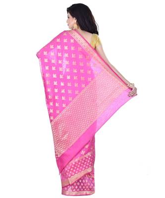 Pink Woman's Cotton Silk  Banarasi Saree 2