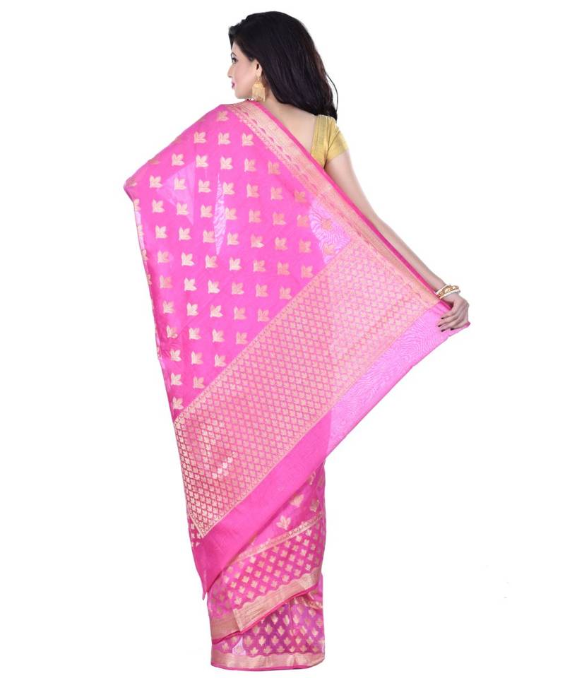 Pink Woman's Cotton Silk  Banarasi Saree