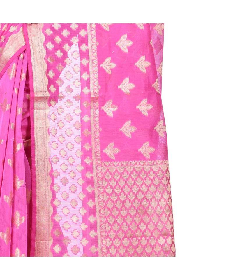 Pink Woman's Cotton Silk  Banarasi Saree