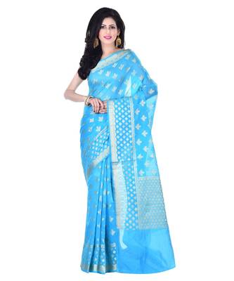 Sea Green Woman's Cotton Silk  Banarasi Saree 1