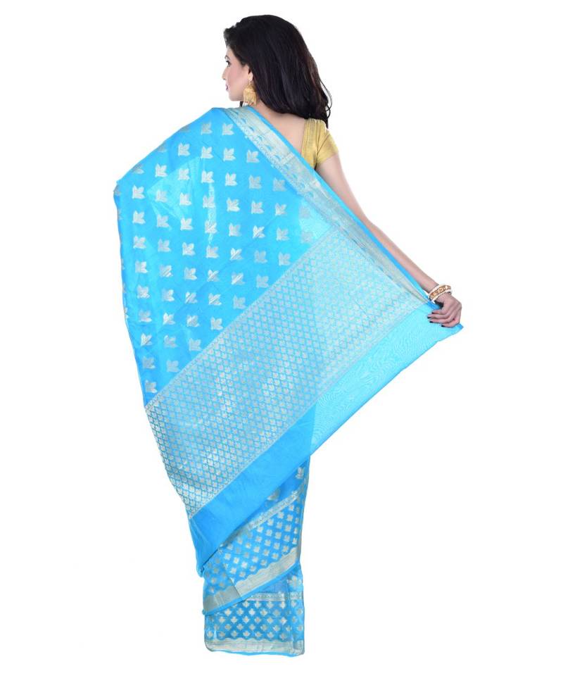 Sea Green Woman's Cotton Silk  Banarasi Saree