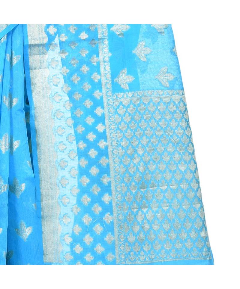 Sea Green Woman's Cotton Silk  Banarasi Saree