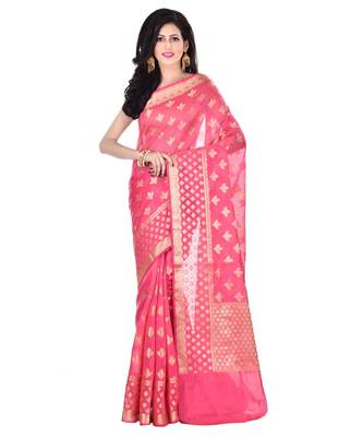 Strawberry Woman's Cotton Silk  Banarasi Saree 1