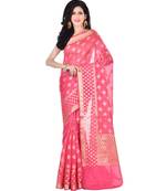 Strawberry Woman's Cotton Silk  Banarasi Saree