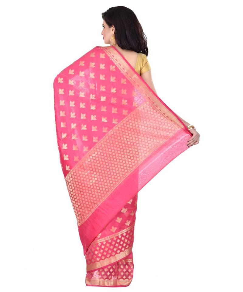 Strawberry Woman's Cotton Silk  Banarasi Saree