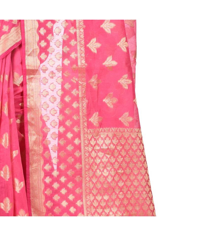 Strawberry Woman's Cotton Silk  Banarasi Saree