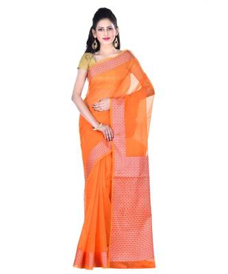 Orange Woman Cotton Silk Blend Kota Check Banarasi Saree 1