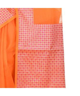 Orange Woman Cotton Silk Blend Kota Check Banarasi Saree 3