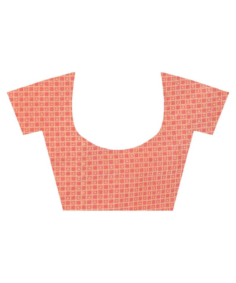 Orange Woman Cotton Silk Blend Kota Check Banarasi Saree