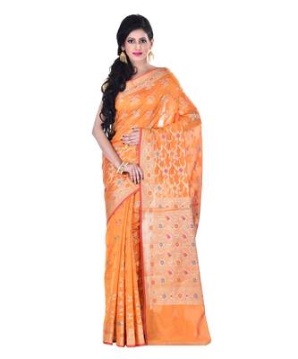 Gold Woman Cotton Silk Blend  Banarasi Saree 1