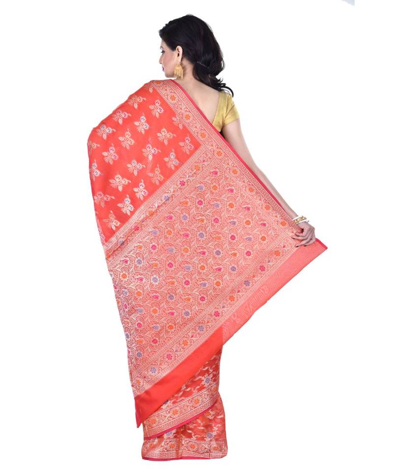 Orange Woman Cotton Silk Blend  Banarasi Saree
