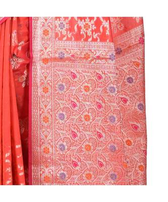 Orange Woman Cotton Silk Blend  Banarasi Saree 3