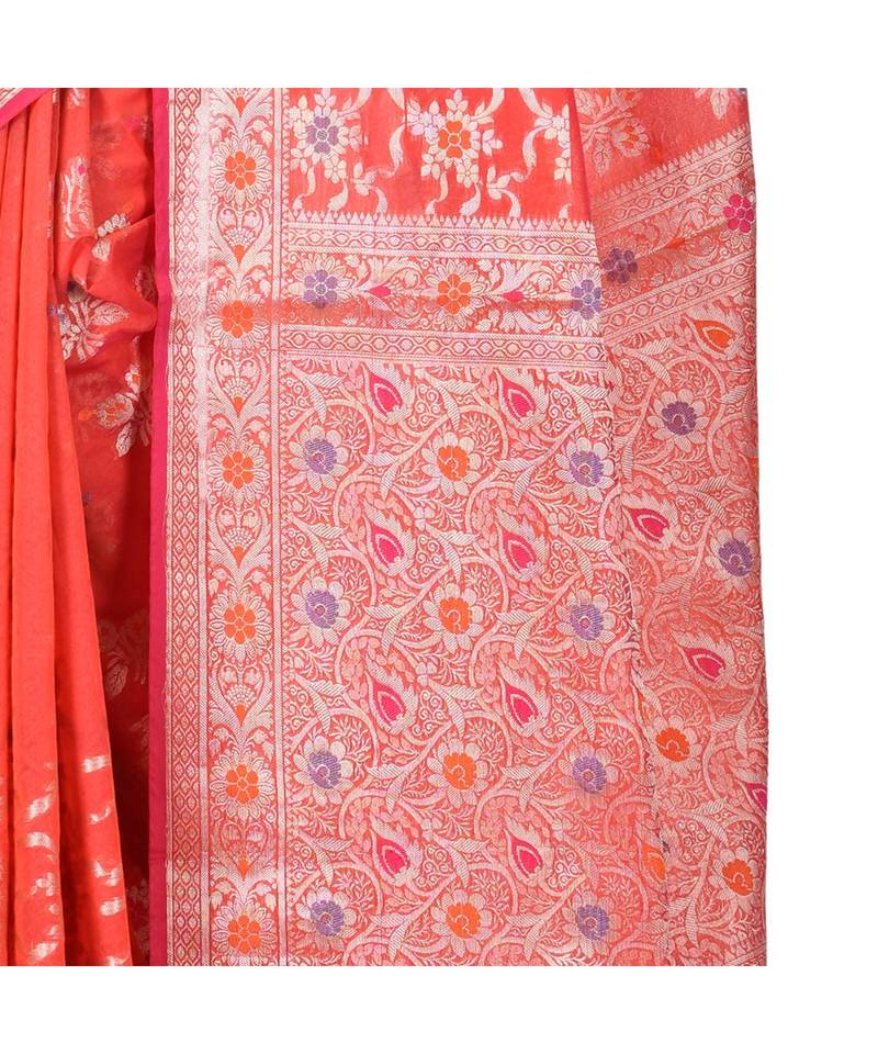 Orange Woman Cotton Silk Blend  Banarasi Saree