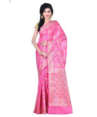 Pink Woman Cotton Silk Blend  Banarasi Saree 1