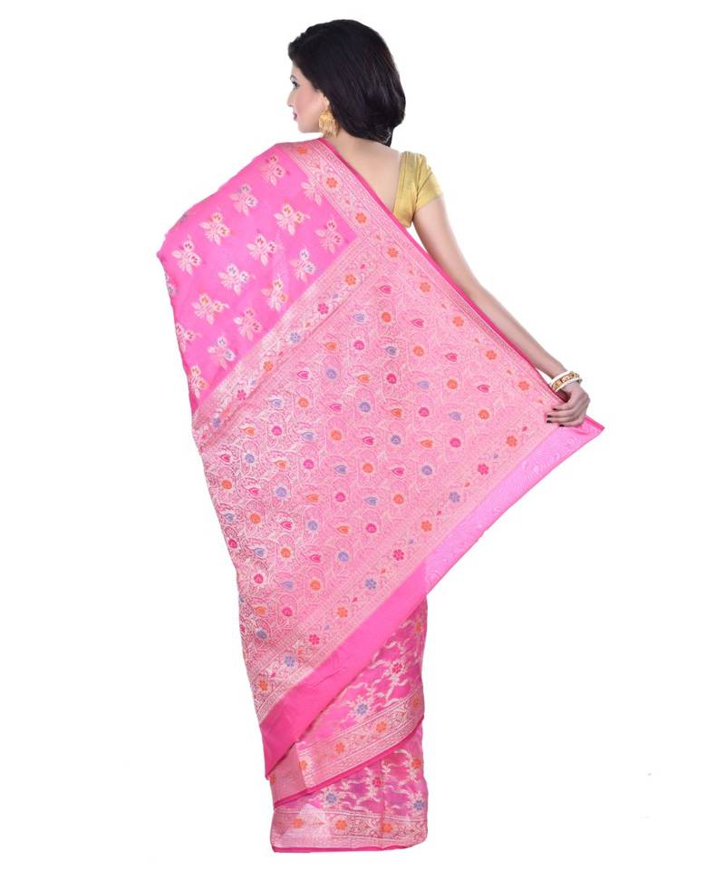 Pink Woman Cotton Silk Blend  Banarasi Saree