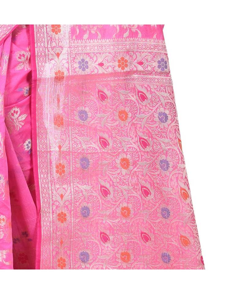 Pink Woman Cotton Silk Blend  Banarasi Saree