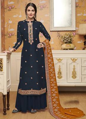 Blue Embroidered Crepe Salwar 1