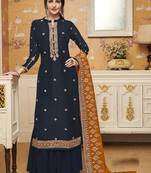 Blue Embroidered Crepe Salwar