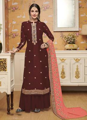 Brown Embroidered Crepe Salwar 1