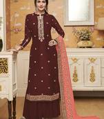 Brown Embroidered Crepe Salwar