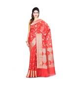 Red Woman Mercerize Cotton Silk Banarasi Saree
