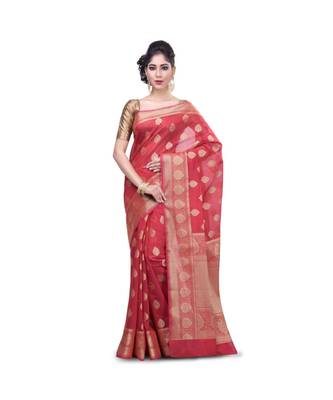 Red Woman  Mercerize Cotton Silk Banarasi Saree 1
