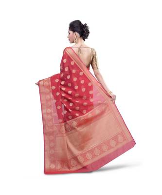 Red Woman  Mercerize Cotton Silk Banarasi Saree 2