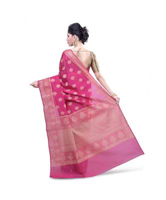 Rani Pink Woman Mercerize Cotton Silk Banarasi Saree 2