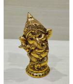 Golden Oxidized Antique Look Metallic Dancing Ganesha With Flute in Hands