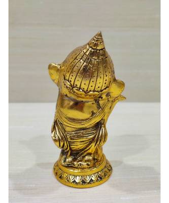 Golden Oxidized Antique Look Metallic Dancing Ganesha With Flute in Hands 2