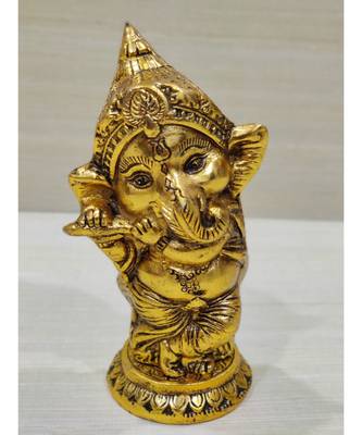 Golden Oxidized Antique Look Metallic Dancing Ganesha With Flute in Hands 3