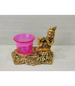 Golden Oxidized Antique Look Metallic Flute Krishna with Pink Tealight Holder