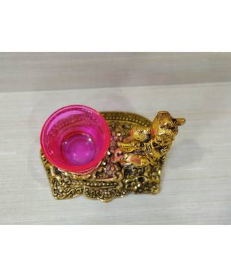 Golden Oxidized Antique Look Metallic Flute Krishna with Pink Tealight Holder 4