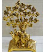 Golden Oxidized Antique Look Metallic Flute Krishna With Cow Standing Under Tree