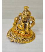 Golden Oxidized Antique Look Metallic Ganesha Idol Wearing Pagdi
