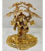 Golden Oxidized Antique Look Metallic Radha Krishna Idol Standing Under Tree