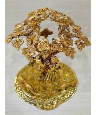 Golden Oxidized Antique Look Metallic Radha Krishna Idol Standing Under Tree 2
