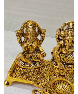 Golden Oxidized Antique Look Metallic Laxmi Ganesh Saraswati Idol With Diya 4