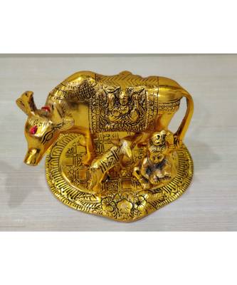 Golden Oxidized Antique Look Metallic Cow Calf Statue With Makhan Chor 2