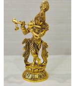 Golden Oxidized Antique Look Metallic Lord Krishna Idol Playing Flute