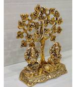 Handcrafted Golden Oxidized Antique Look Metallic Lord Ganesh Lakshmi idol With Diya Sitting Under A Tree